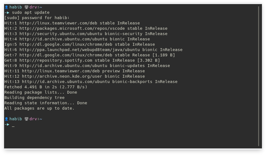 Konsole terminal KDE dengan margin bawaan