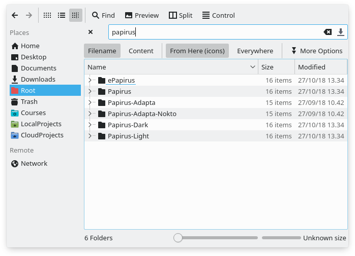 Lokasi folder Papirus theme icons