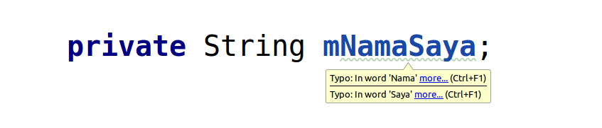 Waring spelling pada variabel mNamaSaya