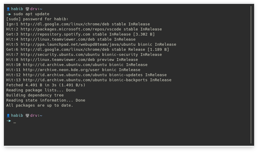 Konsole terminal KDE setelah diatur marginnya